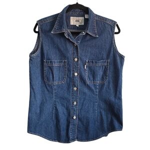 Levi Strauss Denim Sleeveless Button Up Shirt XL Blue Cotton Chambray Western